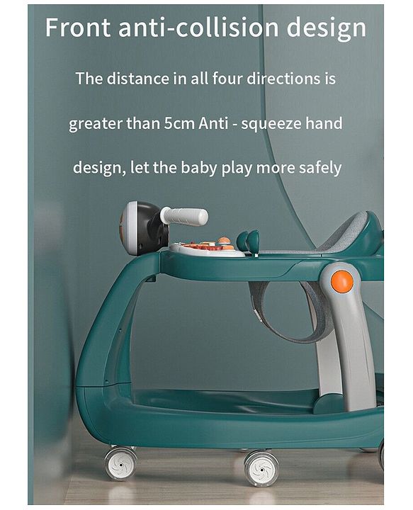Babyhug 4 in 1 Discover & Play Musical Baby Walker with Adjustable Speed & Fancy Multi Gear Toys- Green