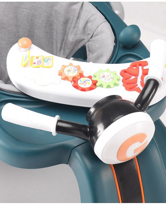 Babyhug 4 in 1 Discover & Play Musical Baby Walker with Adjustable Speed & Fancy Multi Gear Toys- Green