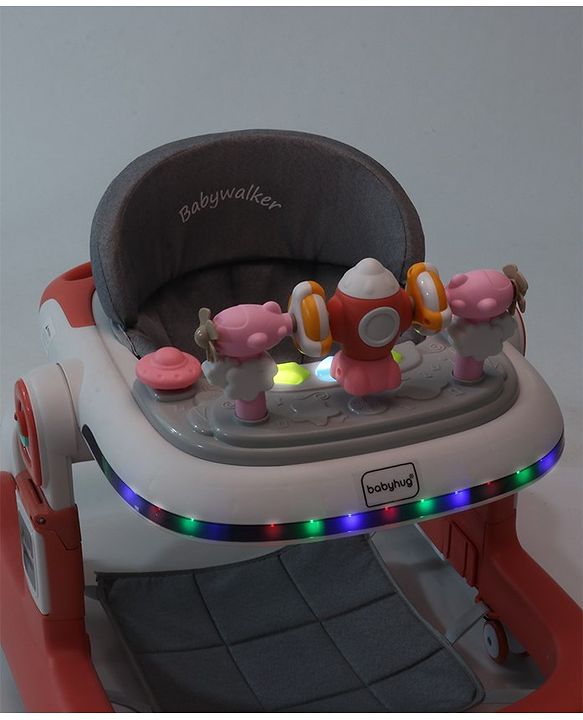 Babyhug Multifunction Foldable Activity Push Walker with  Musical Play Tray & Lights - Red