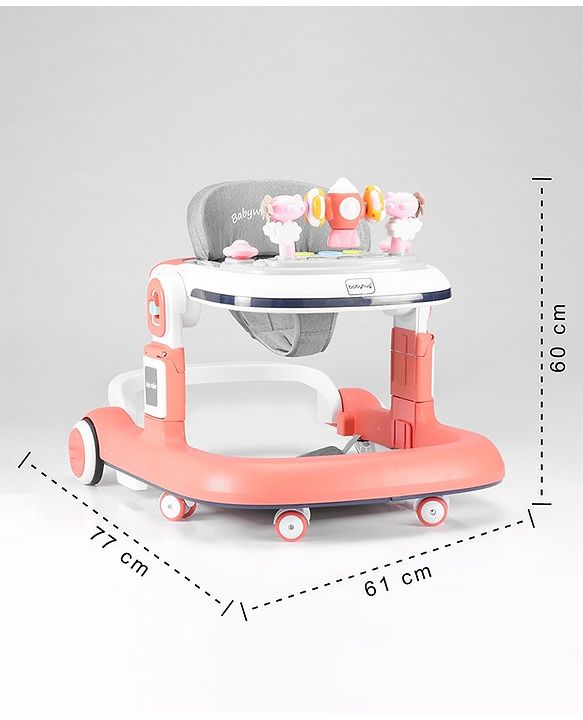 Babyhug Multifunction Foldable Activity Push Walker with  Musical Play Tray & Lights - Red