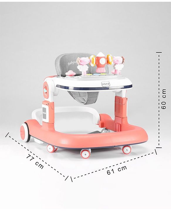 Babyhug Multifunction Foldable Activity Push Walker with  Musical Play Tray & Lights - Red