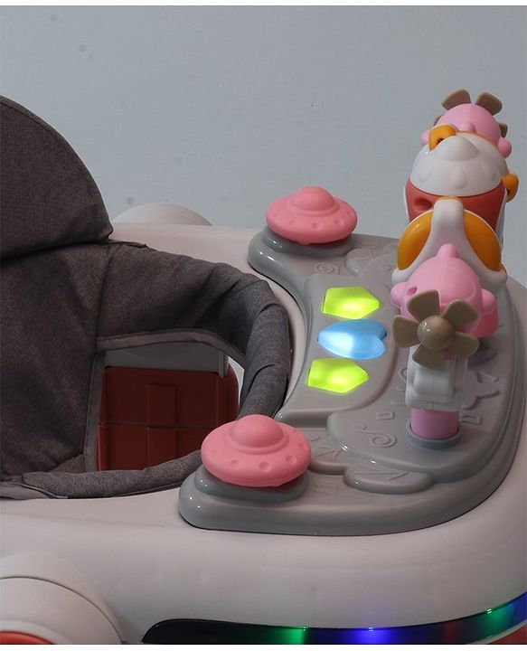 Babyhug Multifunction Foldable Activity Push Walker with  Musical Play Tray & Lights - Red