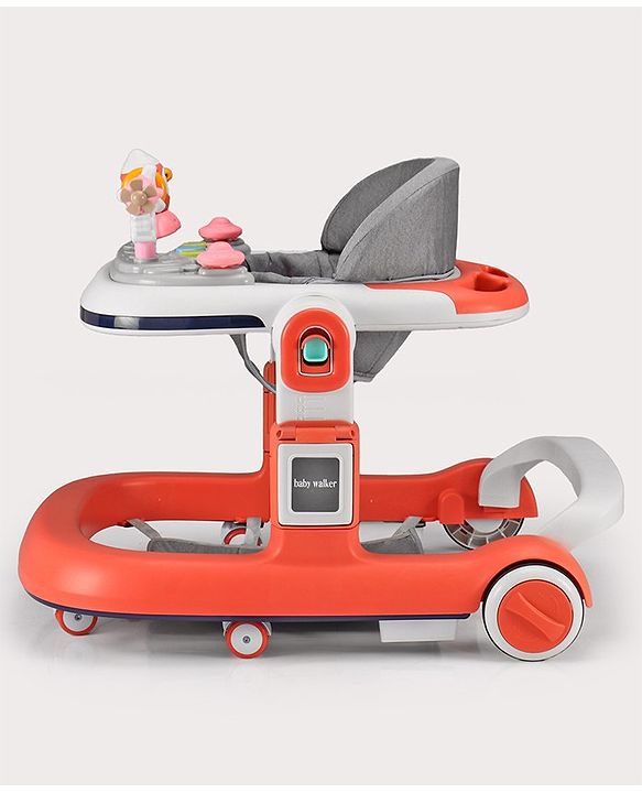 Babyhug Multifunction Foldable Activity Push Walker with  Musical Play Tray & Lights - Red