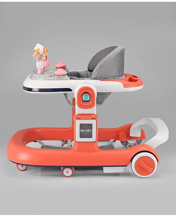 Babyhug Multifunction Foldable Activity Push Walker with  Musical Play Tray & Lights - Red