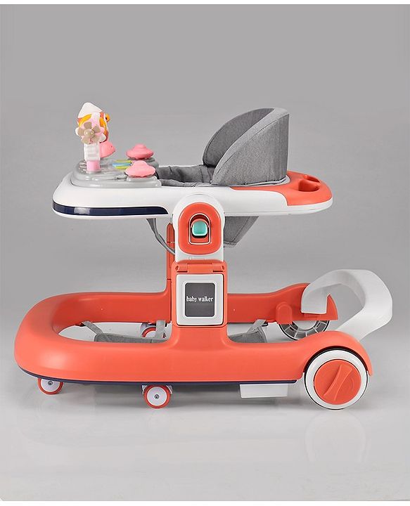 Babyhug Multifunction Foldable Activity Push Walker with  Musical Play Tray & Lights - Red