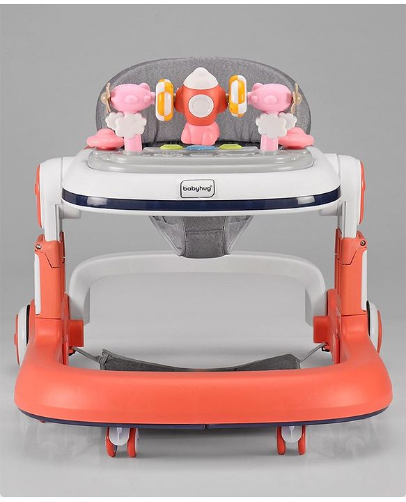Babyhug Multifunction Foldable Activity Push Walker with  Musical Play Tray & Lights - Red