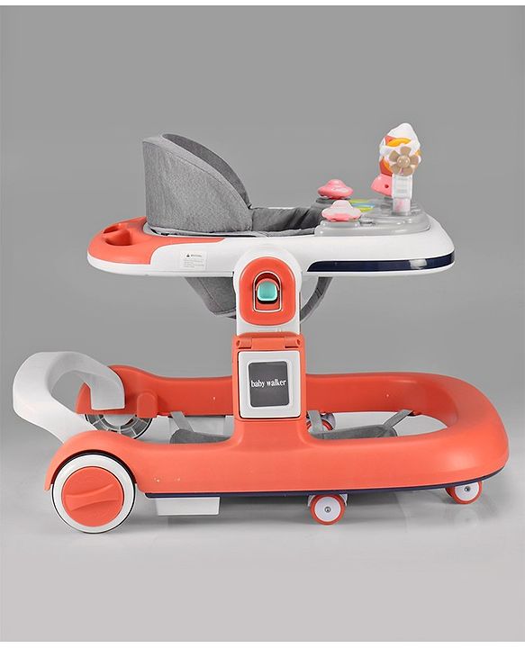 Babyhug Multifunction Foldable Activity Push Walker with  Musical Play Tray & Lights - Red