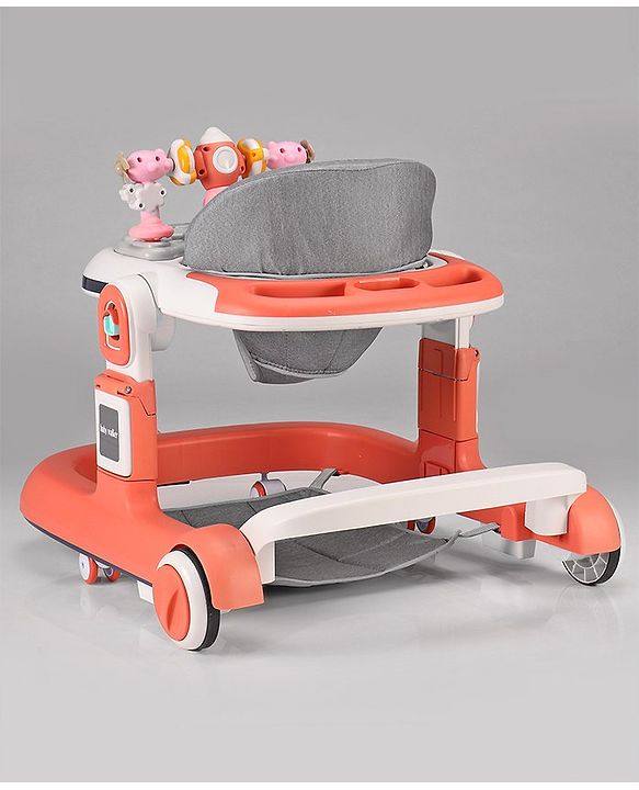 Babyhug Multifunction Foldable Activity Push Walker with  Musical Play Tray & Lights - Red