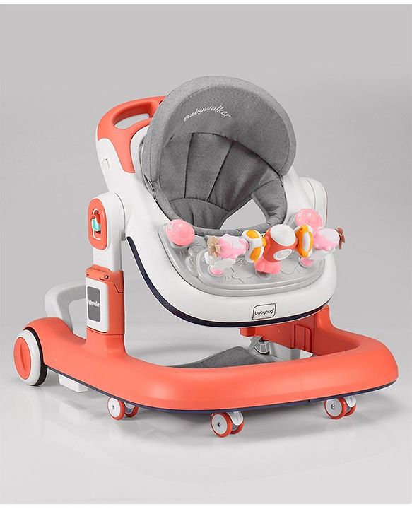 Babyhug Multifunction Foldable Activity Push Walker with  Musical Play Tray & Lights - Red