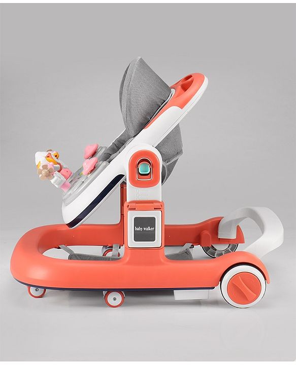 Babyhug Multifunction Foldable Activity Push Walker with  Musical Play Tray & Lights - Red