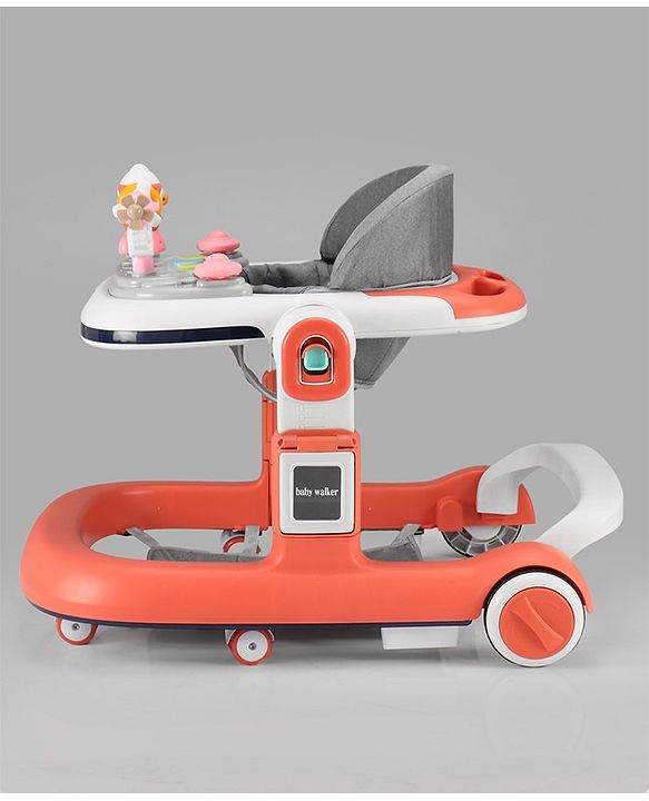 Babyhug Multifunction Foldable Activity Push Walker with  Musical Play Tray & Lights - Red
