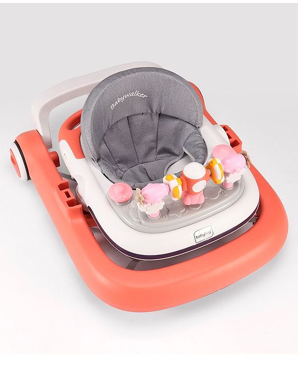 Babyhug Multifunction Foldable Activity Push Walker with  Musical Play Tray & Lights - Red