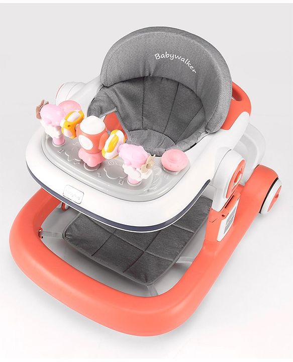 Babyhug Multifunction Foldable Activity Push Walker with  Musical Play Tray & Lights - Red