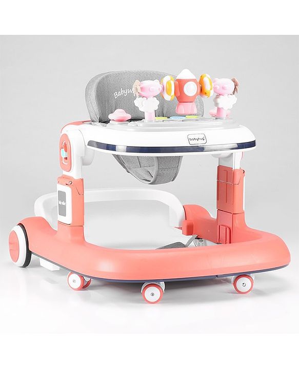 Babyhug Multifunction Foldable Activity Push Walker with  Musical Play Tray & Lights - Red