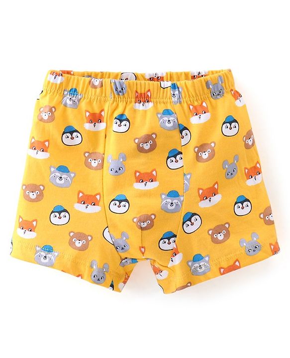 Babyhug 100% Cotton Trunk With Striped & Animals Print Pack Of 3 - Yellow White & Blue