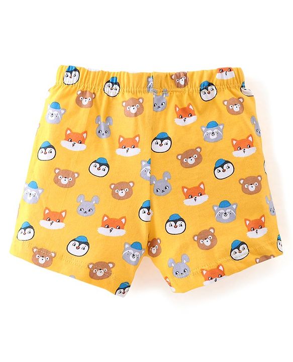 Babyhug 100% Cotton Trunk With Striped & Animals Print Pack Of 3 - Yellow White & Blue