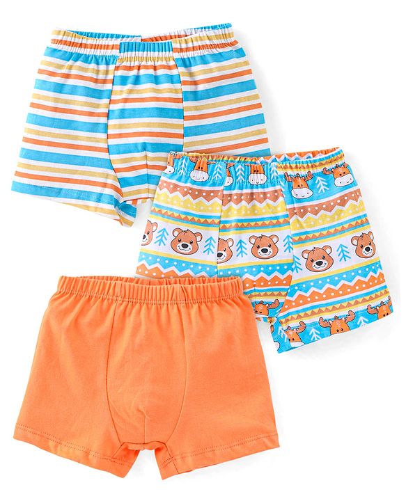Babyhug 100% Cotton Bear Printed Trunk Pack of 3 - Multicolour