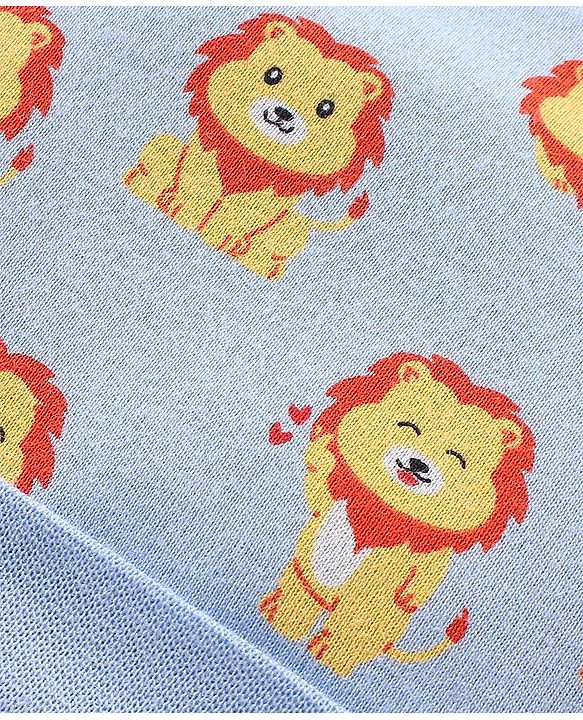 Babyhug 100% Cotton Knit Lion Print Cap - Blue