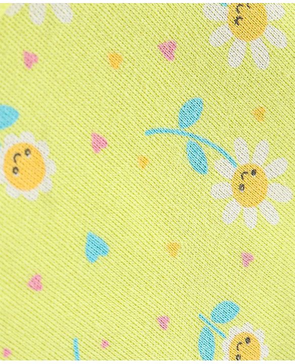 Babyhug 100% Cotton Knit Floral Print Cap - Green