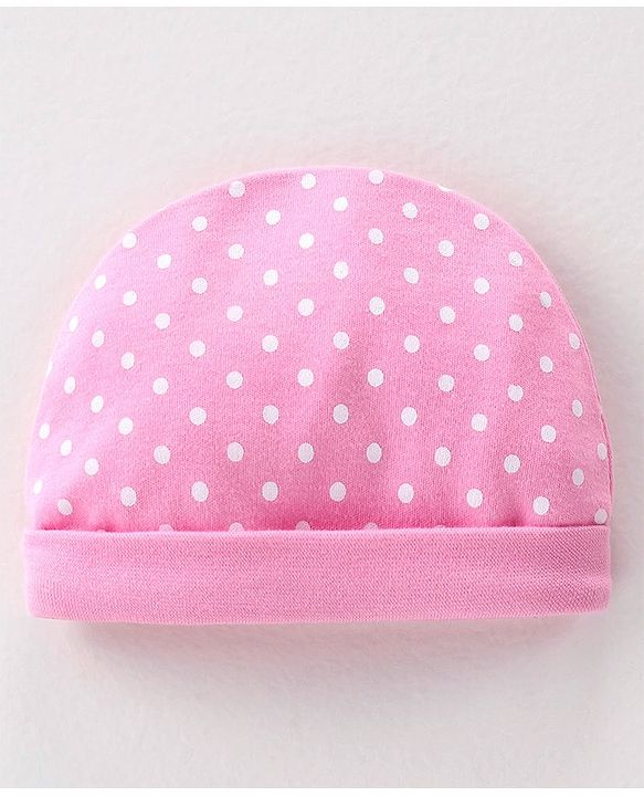 Babyhug 100% Cotton Knit Cap Polka Dot Print - Pink