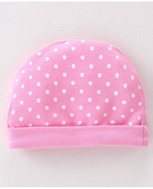 Babyhug 100% Cotton Knit Cap Polka Dot Print - Pink