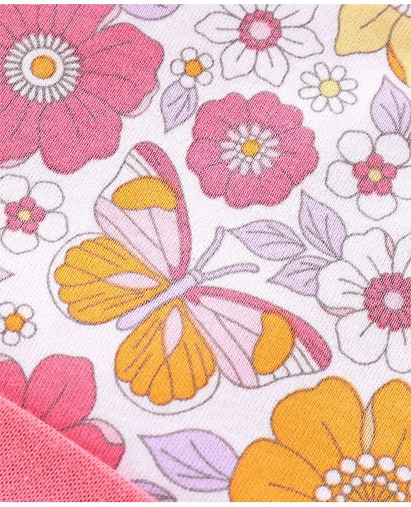 Babyhug 100% Cotton Interlock Knit Cap Floral Print - Pink & White