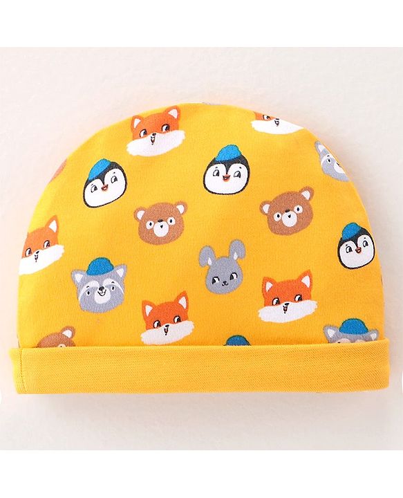 Babyhug 100% Cotton Knit Cap Animal Print - Yellow