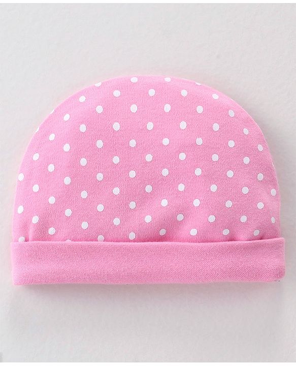 Babyhug 100% Cotton Knit Cap Mittens and Booties Polka Dot Print - Pink