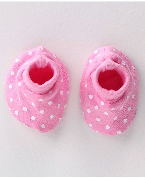 Babyhug 100% Cotton Knit Cap Mittens and Booties Polka Dot Print - Pink