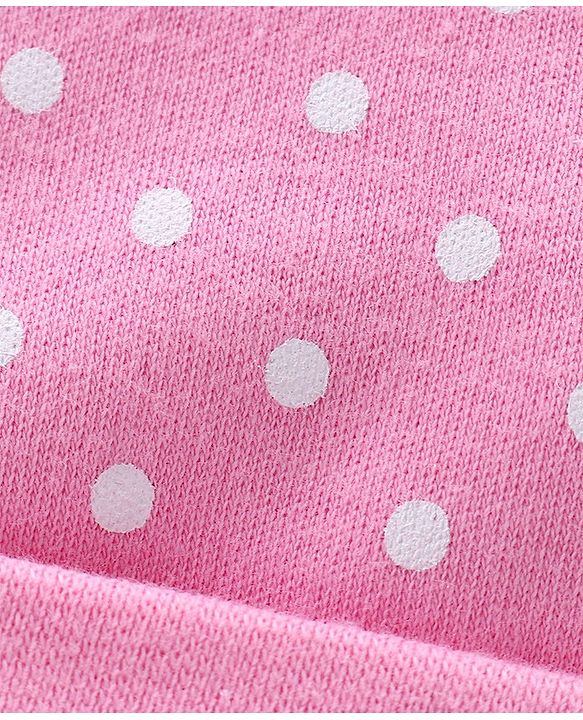 Babyhug 100% Cotton Knit Cap Mittens and Booties Polka Dot Print - Pink