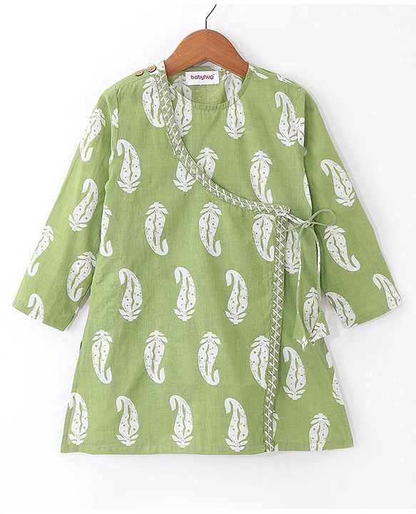 Babyhug Cotton Woven Solid Angarakha Full Sleeves Kurta Embroidered with Dhoti Set - Green