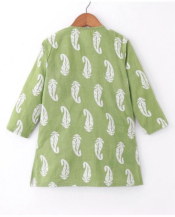 Babyhug Cotton Woven Solid Angarakha Full Sleeves Kurta Embroidered with Dhoti Set - Green