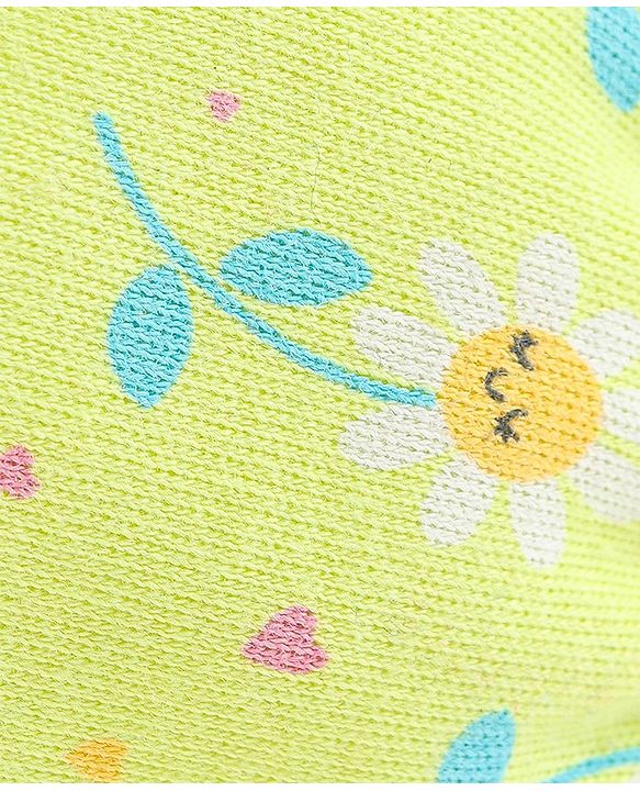 Babyhug 100% Cotton Knit Floral Print Mittens & Booties - Green