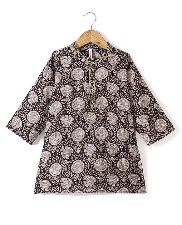 Babyhug 100% Cambric Full Sleeve Printed Kurta With Solid Dhoti Set - Black