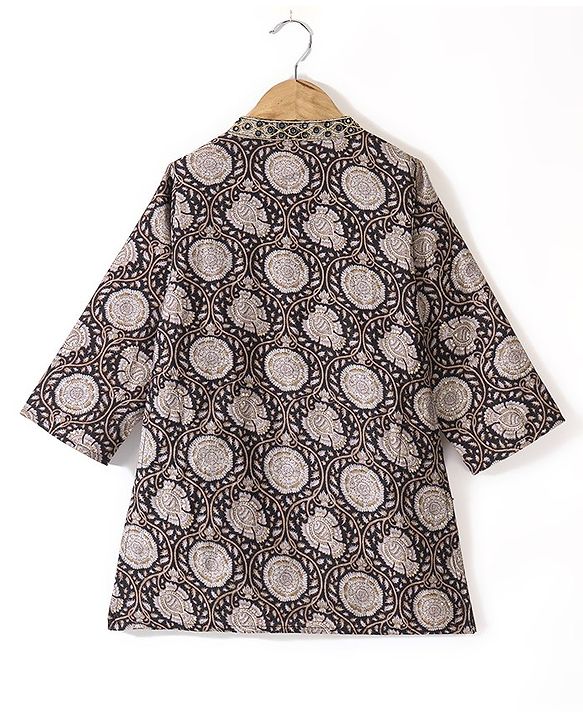 Babyhug 100% Cambric Full Sleeve Printed Kurta With Solid Dhoti Set - Black