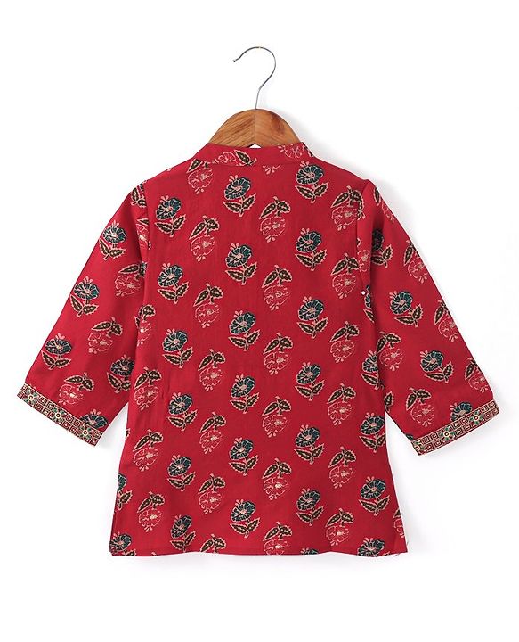 Babyhug Cotton Woven Full Sleeves  Printed Kurta & Dhoti Set - Red