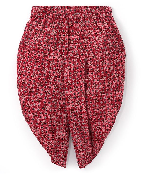 Babyhug Cotton Woven Full Sleeves  Printed Kurta & Dhoti Set - Red