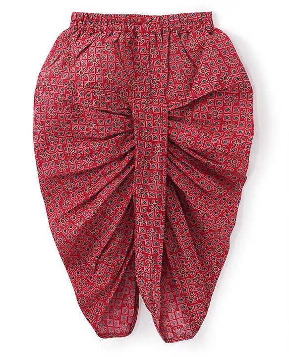 Babyhug Cotton Woven Full Sleeves  Printed Kurta & Dhoti Set - Red