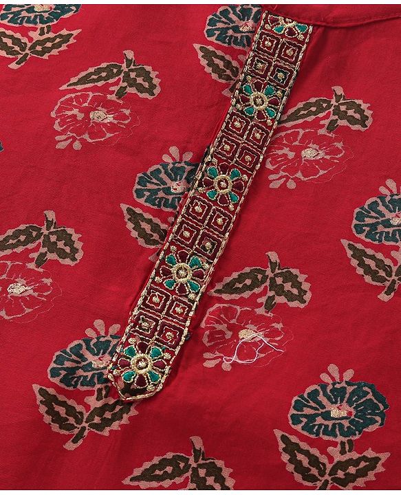 Babyhug Cotton Woven Full Sleeves  Printed Kurta & Dhoti Set - Red