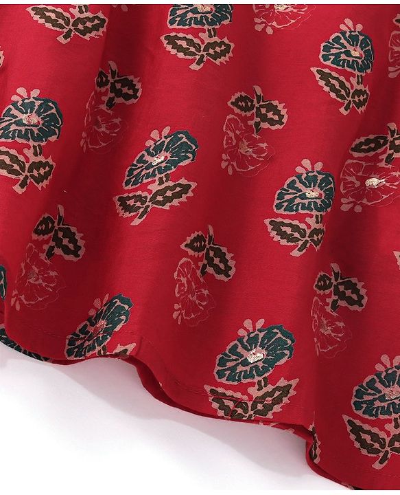 Babyhug Cotton Woven Full Sleeves  Printed Kurta & Dhoti Set - Red