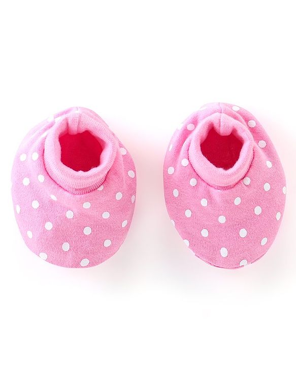 Babyhug 100% Cotton Knit Mittens and Booties Polka Dot Print - Pink