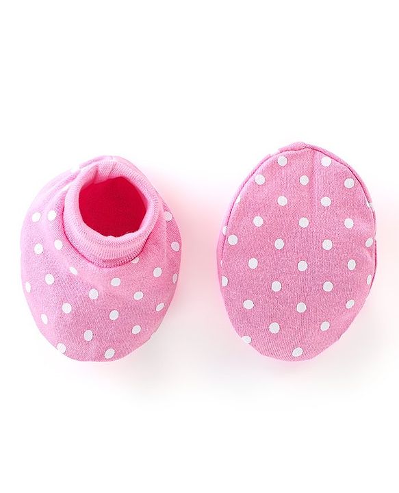 Babyhug 100% Cotton Knit Mittens and Booties Polka Dot Print - Pink