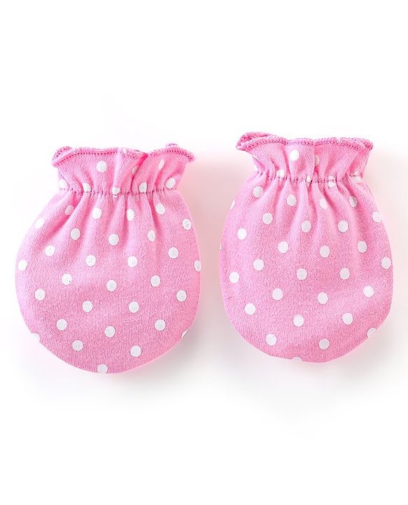 Babyhug 100% Cotton Knit Mittens and Booties Polka Dot Print - Pink