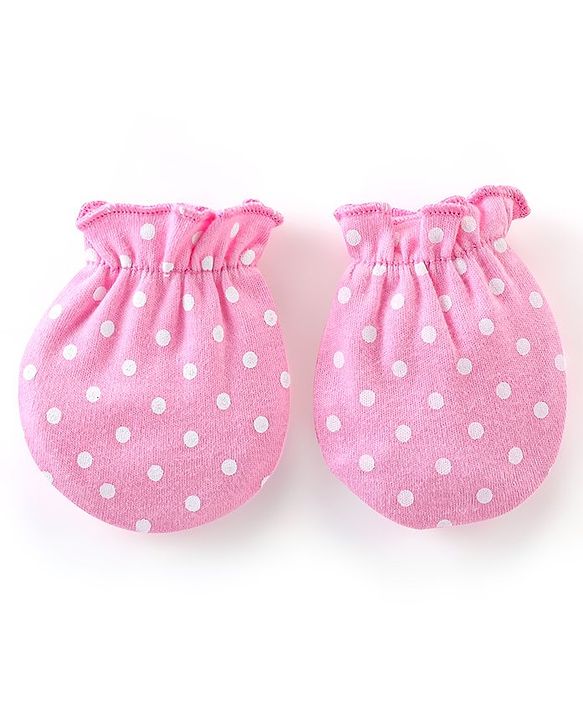 Babyhug 100% Cotton Knit Mittens and Booties Polka Dot Print - Pink