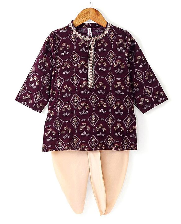 Babyhug Cotton Full Sleeves Printed  Kurta with Dhoti Set - Magneta