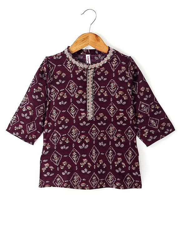 Babyhug Cotton Full Sleeves Printed  Kurta with Dhoti Set - Magneta