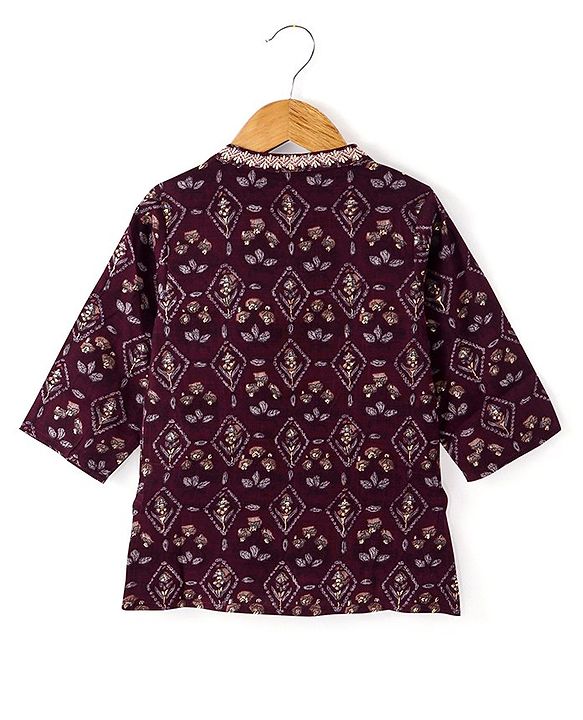 Babyhug Cotton Full Sleeves Printed  Kurta with Dhoti Set - Magneta
