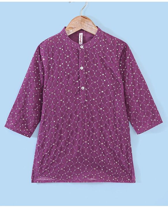 Babyhug Sequenced Full Sleeves Embroidered Kurta Pyjama Set - Purple