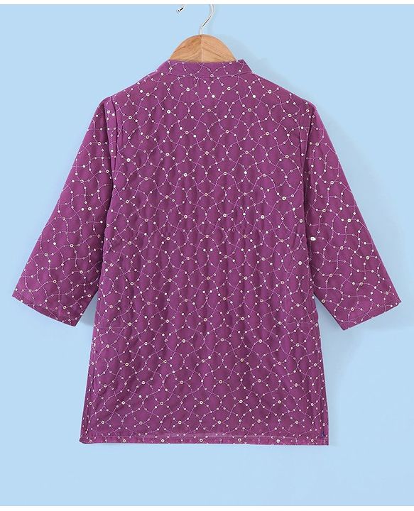 Babyhug Sequenced Full Sleeves Embroidered Kurta Pyjama Set - Purple