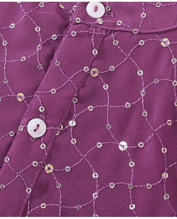 Babyhug Sequenced Full Sleeves Embroidered Kurta Pyjama Set - Purple
